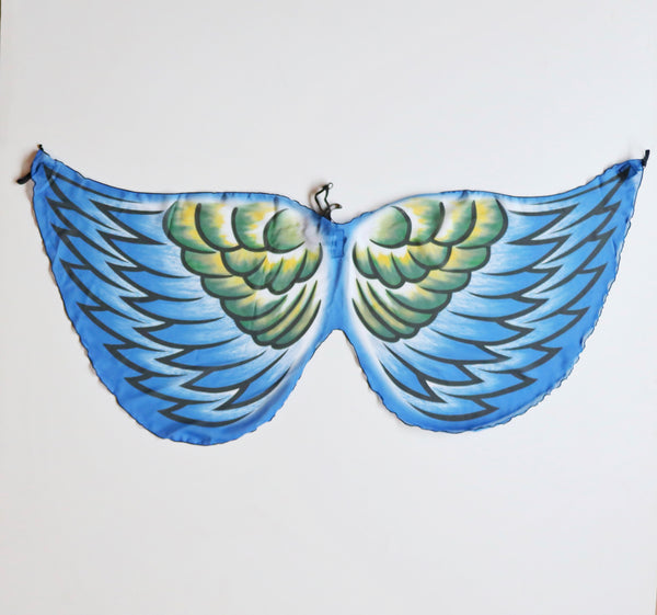 Wonderful bird wings that flow freely for children featuring amazing colors of blues, black and green.